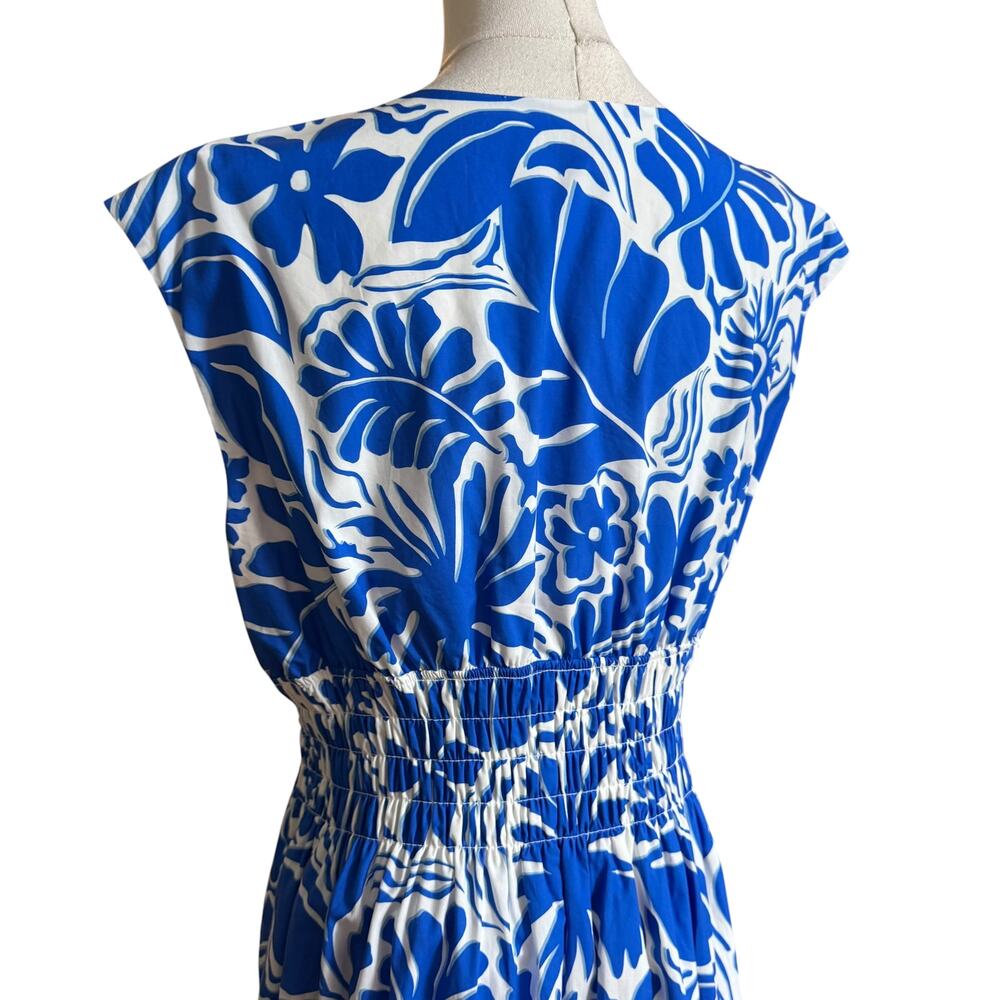Rails Roxanne Dress XL Blue Riviera Tropical Floral Smocked Waist Midi - Picture 12 of 16
